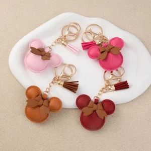 Bag Accessories Cartoon Colorful Keychain Bow Knot Leather Keyring Anime Bag Charms for Women
