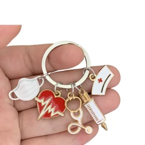 Bag Charm Key Ring Holder Enamel Injection Syringe Stethoscope Mask Heart Beat Paramedic Doctor Nurses Keychains