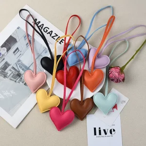 Bag Charms Leather Heart Pendant Love Bag Pendant Car Keychain Multi-color Trendy Lovely Cute Bag Accessories Fashion Cartoon