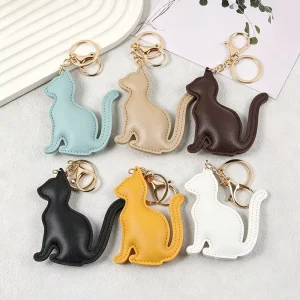 Bag Charms Leather Kitten Cat Keychains Leather Bag Charms Handmade 3D Cat Keychain Cats Fashion Jewelry Pendants Charms
