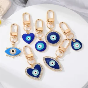 Bag Key Charms Round Heart Shape Metal Enamel Blue Lucky Turkish Evil Eye Keychain Accessories