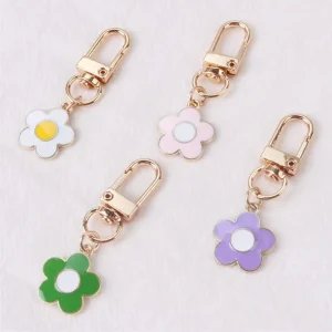 Bag Purse Charms Cute Accessories Women’s Fashion Flower Keychain Flower Enameled Metal Fashion Key Chains for Girl