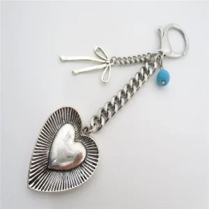 Bag of Alloy Jewelry Charms with Hook Heart Shape Antique Silver Plated Bezel Setting