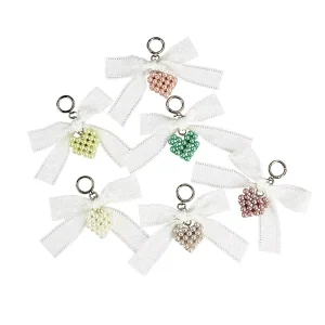 Ballet Lace Trim Bow Handmade Pearl Heart Pendant Keychain Bag Charm Accessory Beaded Pendant Korean Style Guangzhou Origin
