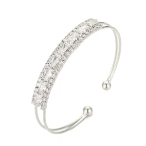 Bangle Charms Punk Single-Layer Thick Square Zirconia Retro Exquisite Party Silver Bangle Jewelry