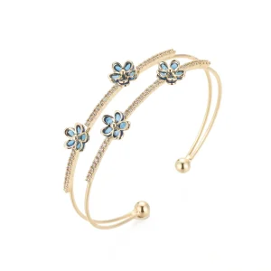 Bangle Hyperbole Exaggerated Double-Layered 4 Small Flowers Women’S Accessories Fashion Minimalism Engagement Zircon Cuff Bangle