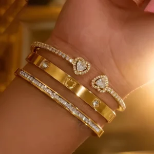 Bangle Set for Women Personalized Stainless Steel Bracelet with Diamond studded Heart Fashion Jewelry