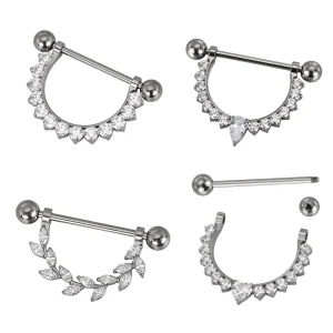 Barbell Nipple Rings ASTM F136 Titanium CZ Paved Linked Dangle Nipple Barbell Jewelry Body Piercing Jewelry