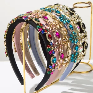 Baroque Colored Rhinestone Headband Retro Court Full Diamond Heavy Industry Ball Party Hair Accessory for Women