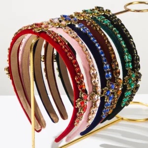 Baroque Diamond Encrusted Rhinestone Velvet Insect Fine Edge Headband Exquisite Luxury Craftsmanship Banquet Hair Accessory