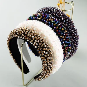 Baroque Handmade Headband Women’s Colorful Crystal Hair Band Hand sewn Rhinestone