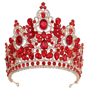 Baroque Large Crown Accessories Colorful Crystal Metal Tiara for Princess Party Anniversary Engagement Big Pageant