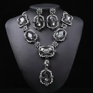 Baroque Luxury Crystal Jewelry Set Crystal Gem Bridal Rhinestone Earings Necklace Set for Women Gift Wedding Dress Decoration