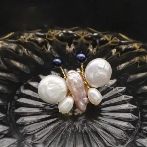 Baroque Pearl Brooch 10-11mm Champagne Pearl Gold Plated Base Elegant Style Party Jewelry Mother’s Day Gift