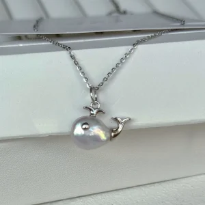 Baroque Pearl Cute Whale Trendy Link Chain Copper Dainty Silver Gold Plated Pendant Necklace for Women Girls