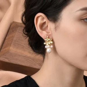 Baroque Pearl Earrings Teardrop Drop Gold Plated Zircon Inlaid Wedding Bridal Fine Jewelry Pearl Earrings