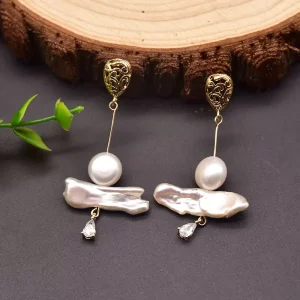 Baroque Pearl Earrings, Vintage Style, Natural Pearl, Unique Shape