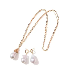 Baroque Pearl Jewelry Set Rose Gold Plated AAA Grade Trendy Style Natural Freshwater Pearl Earrings Pendant Necklace 45cm Women