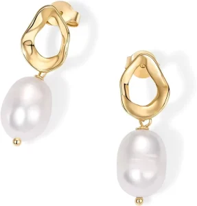Baroque Pearl Vintage Drop Earrings Brass Tarnish Free Simple Fashion Gold Plated Natural Pearl Jewelry for Women