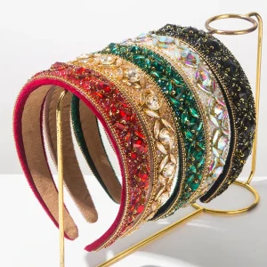Baroque Rhinestone Bead Headbands Bling Wide Edge Crystal Luxurious Hairband Retro Diamond Studded Sparkling Hair Accessories