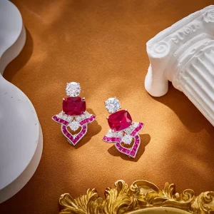Baroque Style Pillow Cut Women’s Sparkling Brass Earrings Pave Setting