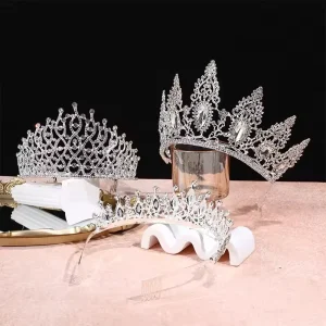 Baroque Style Tiaras Y Coronas Alloy Bridal Tiara Wedding Crown with White Crystal Rhinestone Prom Hair Accessories Coronas