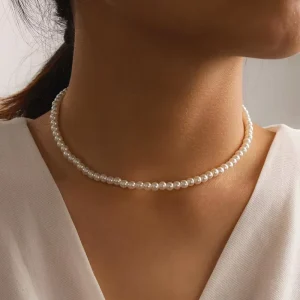Baroque Summer Pearl Necklace Fashion Jewelry Handmade Beaded Round Pearl Necklace Jewelry for Women