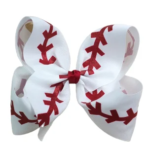 Baseball Printed Glitter Hair Bow Clips for Girls Sport Boutique Hair Bow Hair Accessories