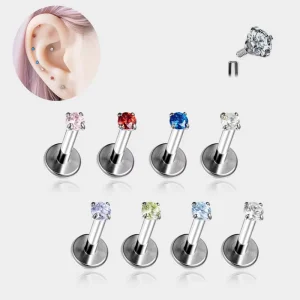 Basic Model Style Cartilage Earrings Surgical Steel Internally Thread Tragus Labret Piercing Jewelry Small CZ Lobe Earring