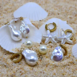 Beach Ocean Style Shells Pearls Fashionable Stainless Steel Pendant Earrings Exquisite Versatile Available