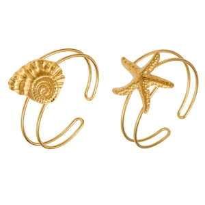 Beach Star Conch Shell Bracelet 18K Gold Plated Stainless Steel Ocean Nautical Jewelry for Women