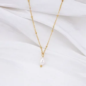 Bead Chain Rice Pearl Necklace Hypoallergenic Fine Jewelry Gold Plated Stainless Steel DIY Pearl Trendy Unisex