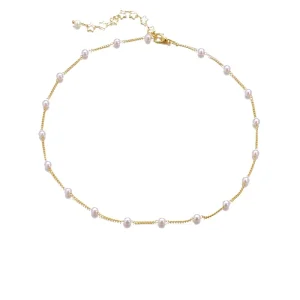 Bead Satellite Charm Chain Pearl Necklace with Collar Chain and Silver Beads