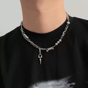 Bead Spliced Rivet Anti Fade Stainless Steel Cold Wind Niche Hip Hop Clavicle Necklace for Men Women
