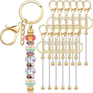 Beadable Keychain Set DIY Blank Metal Keyring Bars for Silicone Beads Craft Jewelry Making Personalized Gift RTS