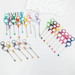 Beadable Keychains in Bulk Cute Gradient Color Self Defense Beading Keyring Pendant Charms for DIY Bag Business Gift