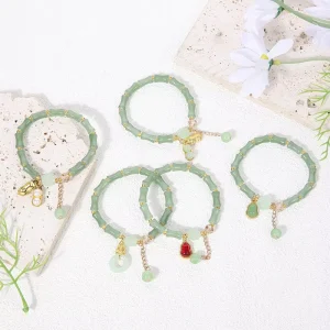 Beaded Bamboo Joint Bracelet with Butterfly Charm for Women’s Gift