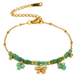 Beaded Bracelet Gold Plated Stainless Steel
