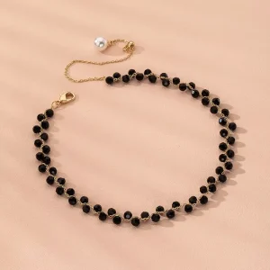 Beaded Chokers Jewelry Women Black Crystals Beads Necklace