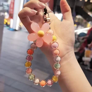 Beaded Mobile Phone Lanyard Handmade Flower Design Plastic Wrist Strap