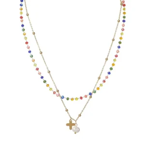 Beaded Necklace Jewelry Colorful Beads Waterproof Titanium Steel Freshwater Pearl Necklace for Women