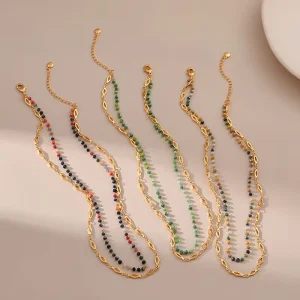 Beaded Necklace Jewelry Fashion Colorful Crystal Brass 18k Gold Plated Chain Necklace New Style Jewelry for Women