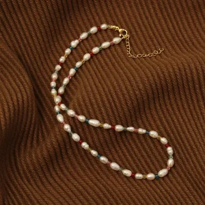 Beaded Necklaces for Women Colorful Bead Freshwater Pearl Choker Necklace Bracelet Waterproof Y2K Pearl Beads Necklace