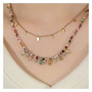 Beaded Necklaces for Women Dainty Colorful Green pink Beaded Pearl Choker Necklace Delicate Boho Choker Necklace Jewelry Gift