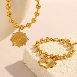 Beaded Statement Jewelry Set Engraved Zircon North Star Charm Necklace Gold Plated Stainless Steel Jewelry Set