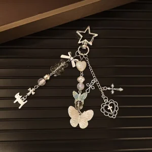 Bear Cross Beaded Keychain Star Butterfly Phone Bag Charm