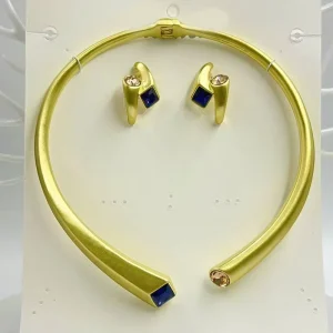 Beautiful Colorful Stones Dubai Jewelry Drop Bridal Wedding Necklace Earrings Party Jewelry Sets for Women