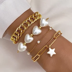 Beautiful Fashion Jewelry Gold Pearl Love Bracelets & Bangles Chain Link Bracelets