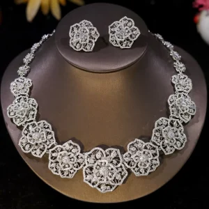 Beautiful Flower White Cubic Zirconia Bridal Wedding Jewelry Set for Brides Evening Dancing Party Accessories Gift X0658
