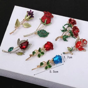 Beautiful Rose 3D Flower Metal Brooches Collection for Women Lady Elegant Fashion Pin Summer Design Party Valentine Day Gift